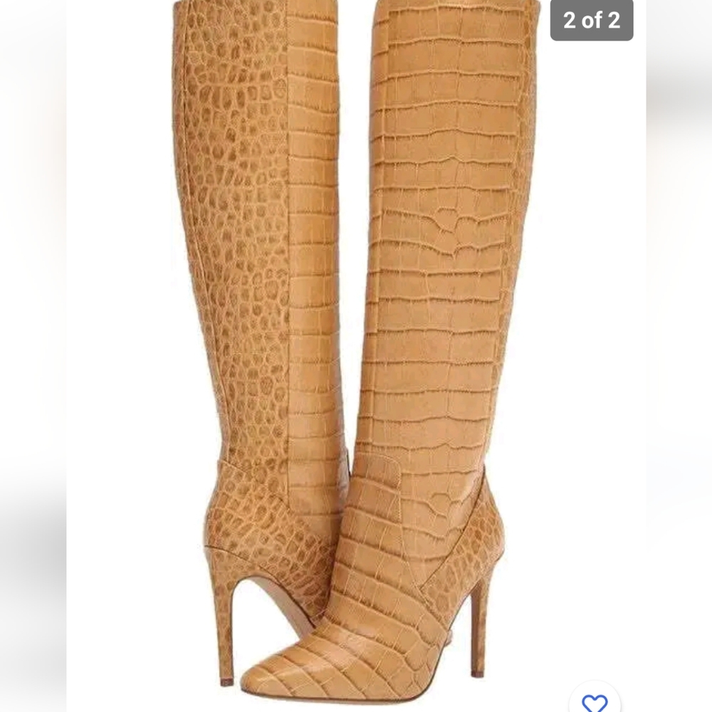Vince Camuto Fendels Leather Croc Embossed Boots Sz 9.5Pointed Toe Stilettos